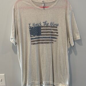 Small hole back left side. See pic Bella Canvas Light Gray Patriotic Graphic Tee